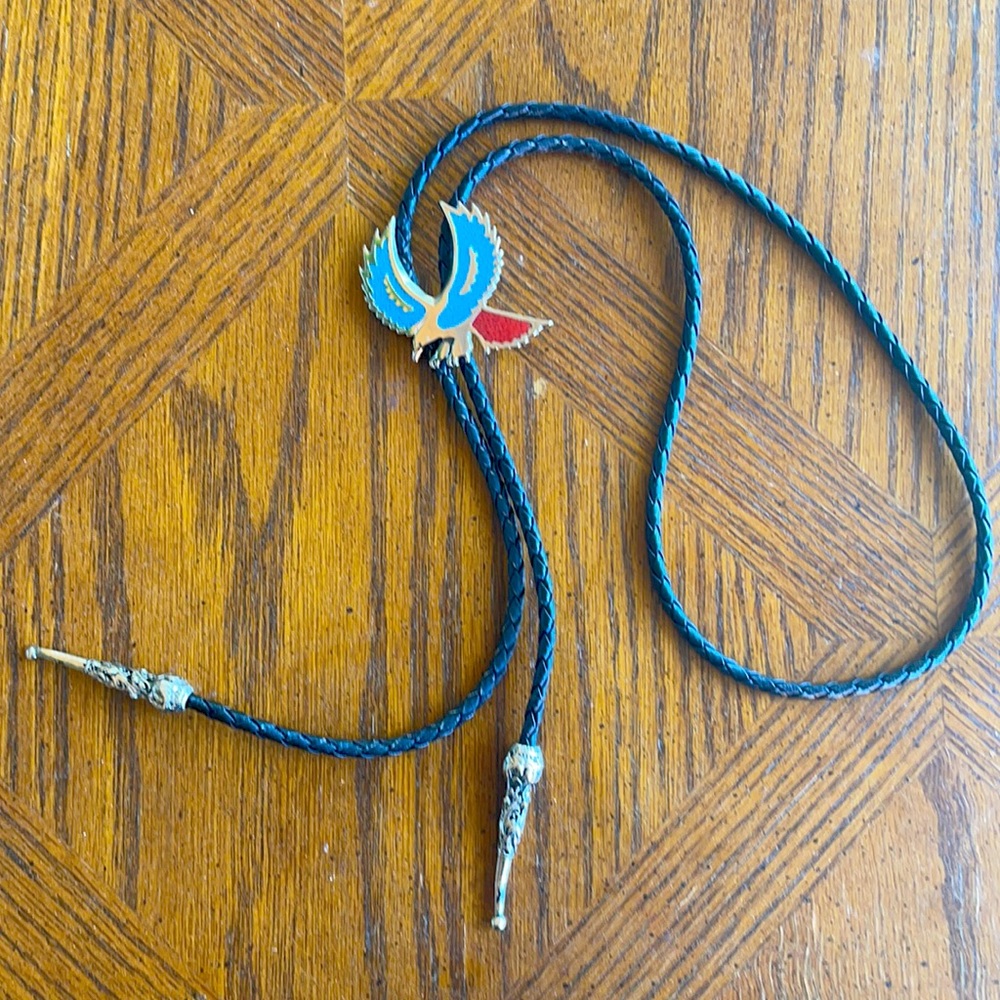 Leather and Turquoise Eagle Bolo neck tie